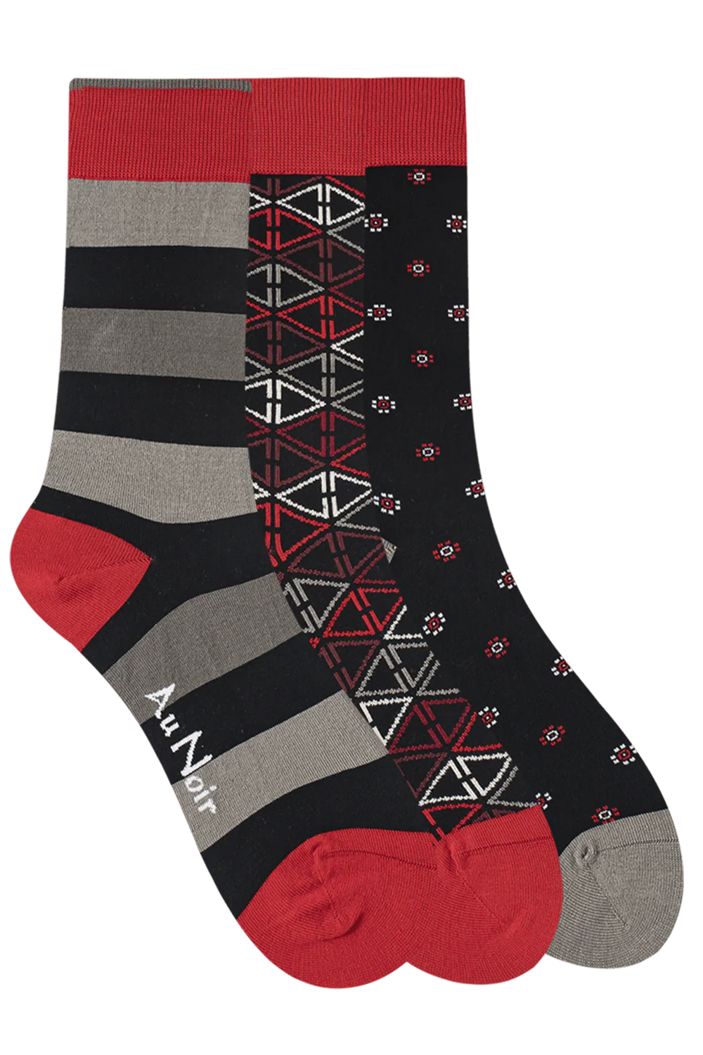 Au Noir Spandex Men’s Socks - Black Red (3 Pack)