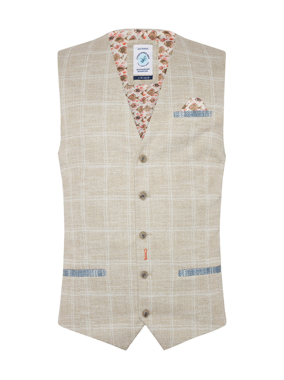 A Fish Named Fred Waistcoat Travel Check - Sand