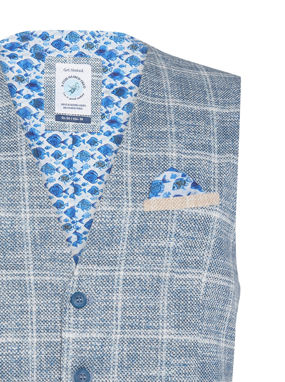 A Fish Named Fred Waistcoat Travel Check - Cobalt