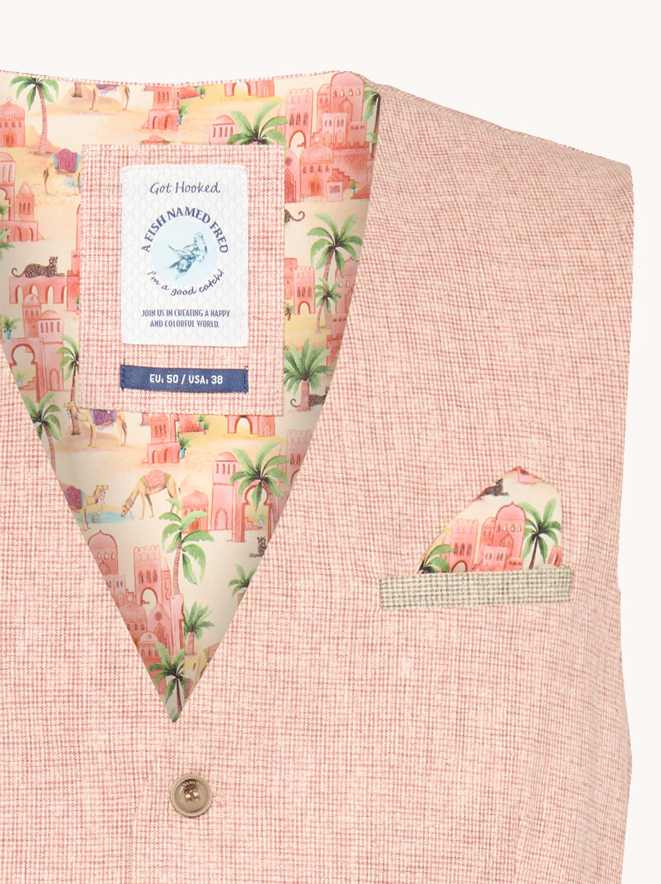 A Fish Named Fred Waistcoat Sml Check - Rose Pink