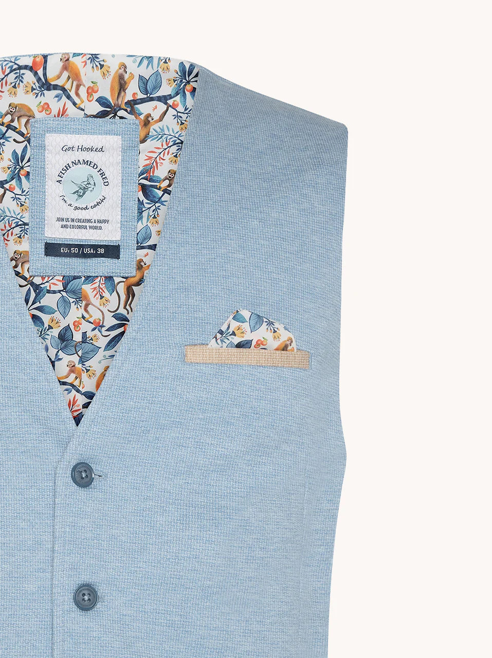 A Fish Named Fred Melange Pique Waistcoat - Light Blue