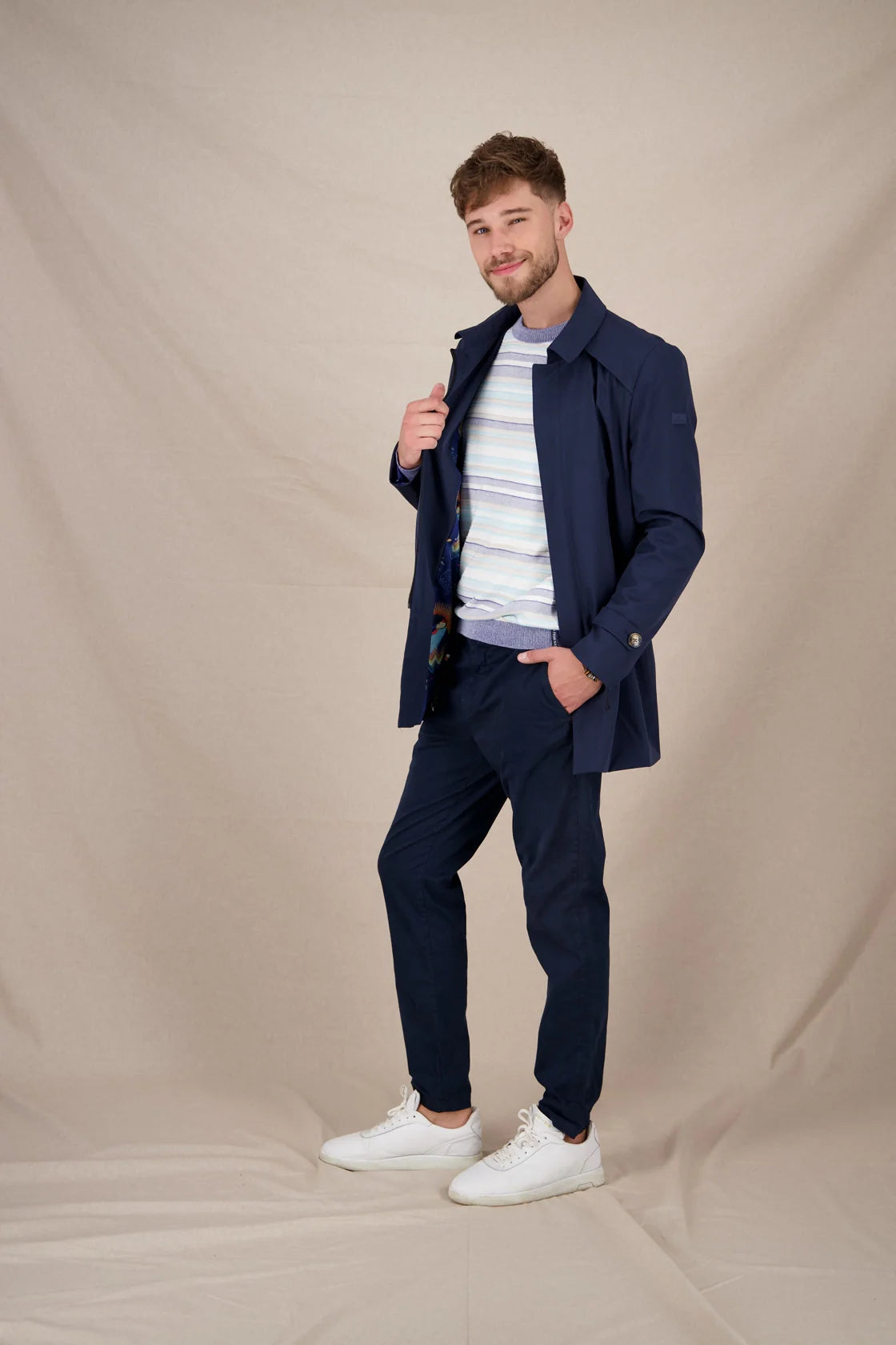 A Fish Named Fred Trench Coat - Navy