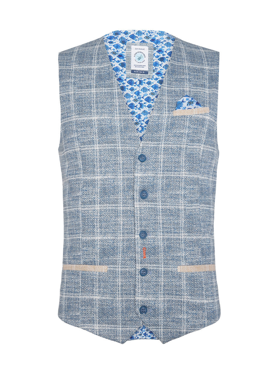 A Fish Named Fred Waistcoat Travel Check - Cobalt
