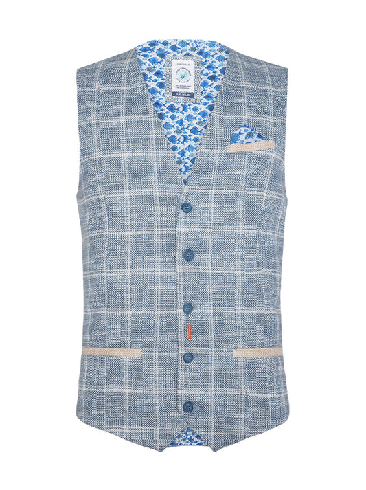 A Fish Named Fred Waistcoat Travel Check Cobalt 31.137-607