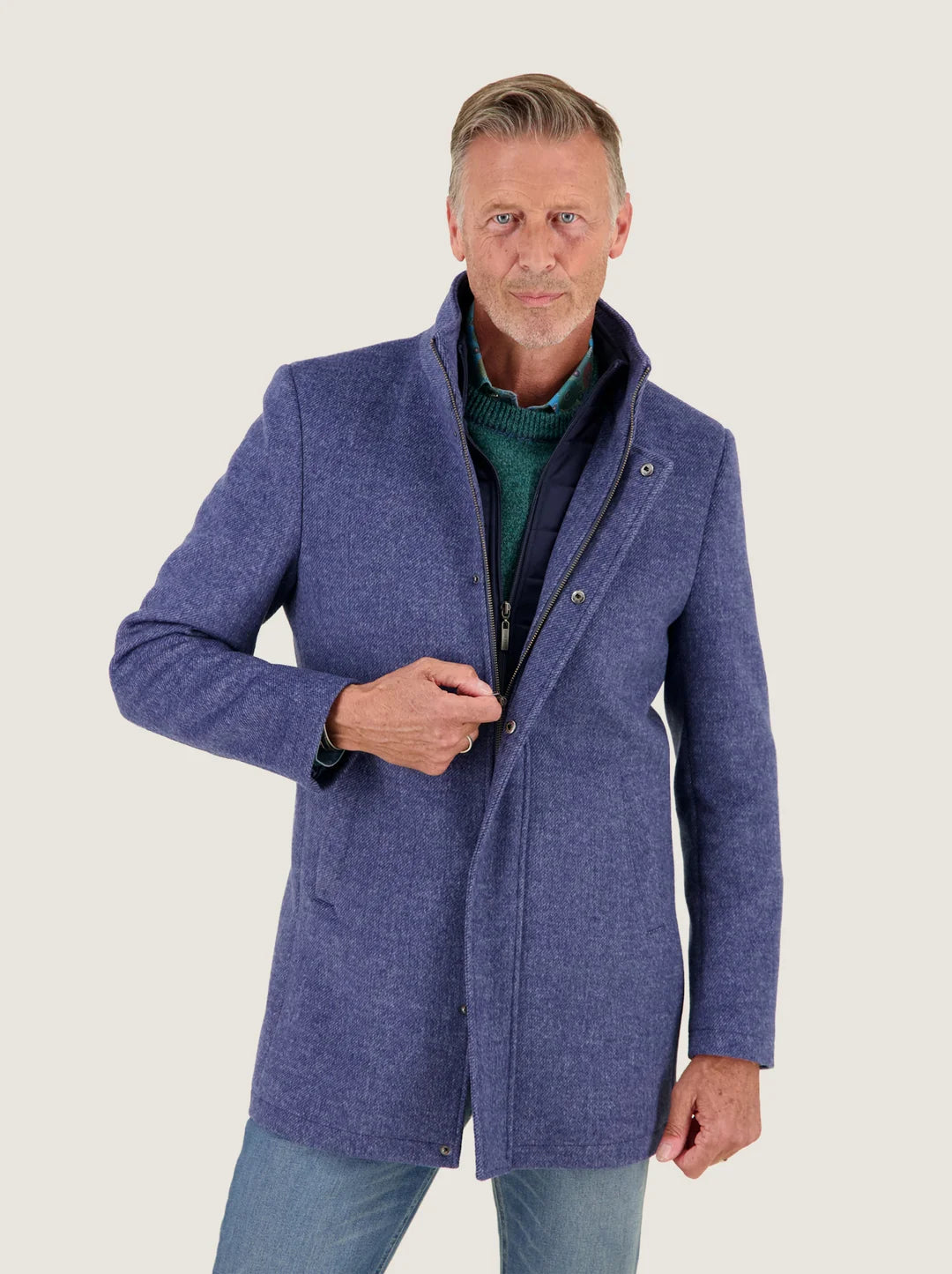 A Fish Named Fred Funnel Neck Coat - Jeans Blue