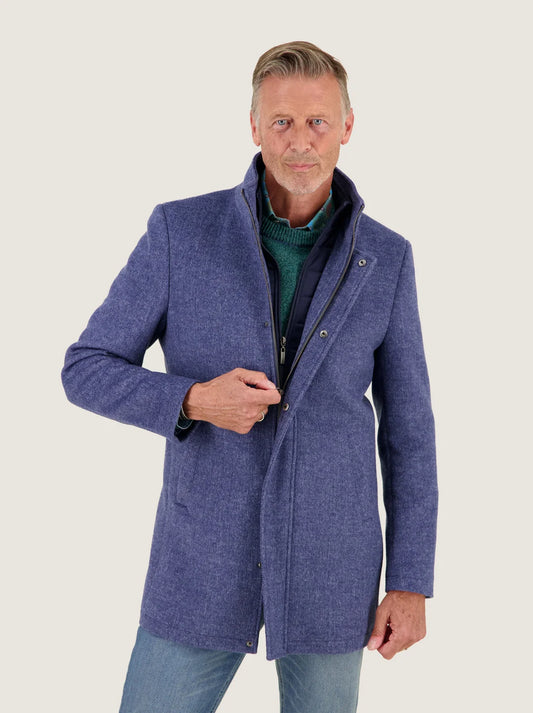 A Fish Named Fred Funnel Neck Coat - Jeans Blue