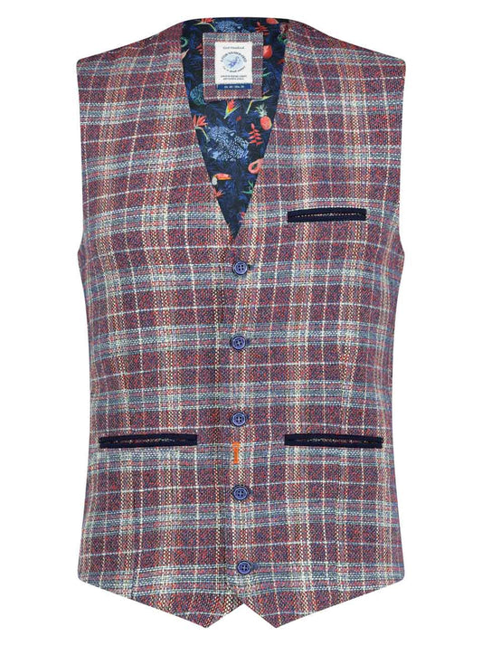 A Fish Named Fred Waistcoat Linen Structure Brasil - Coral Navy