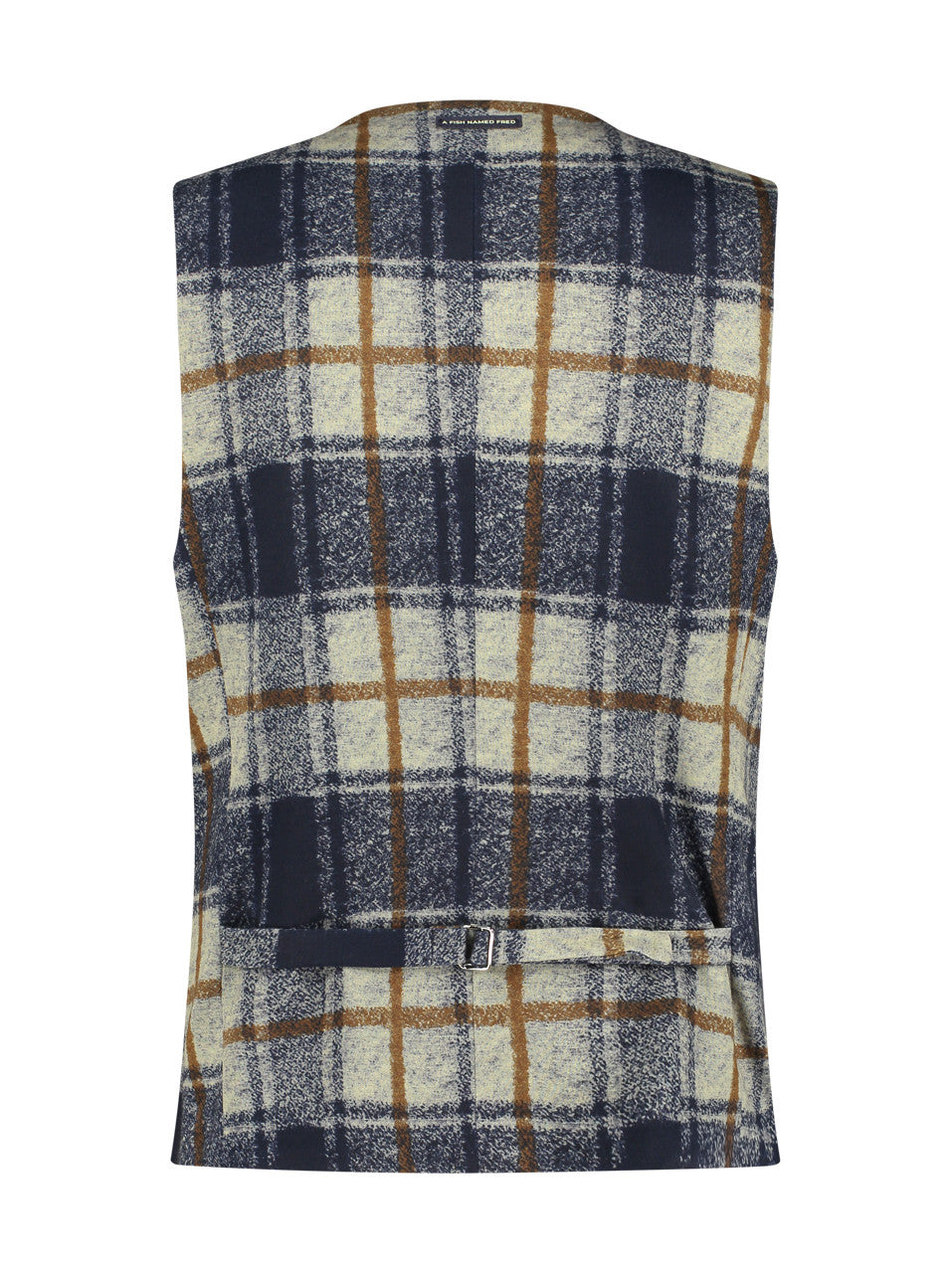 A Fish Named Fred Waistcoat Travel Check - Navy Beige