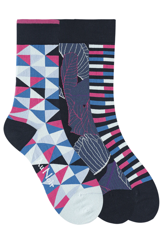 Au Noir Spandex Men’s Socks - Blue Pink (3 Pack)