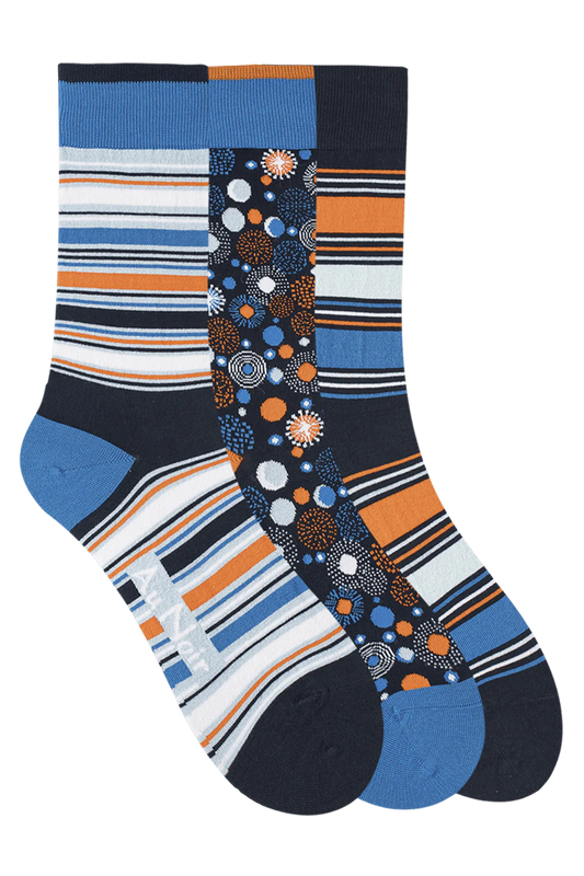 Au Noir Spandex Men’s Socks - Navy Orange (3 Pack)