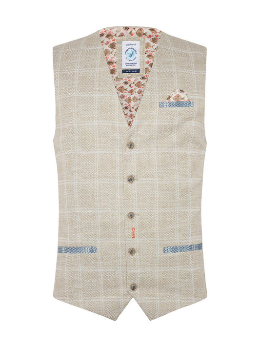 A Fish Named Fred Waistcoat Travel Check Sand 31.137-205