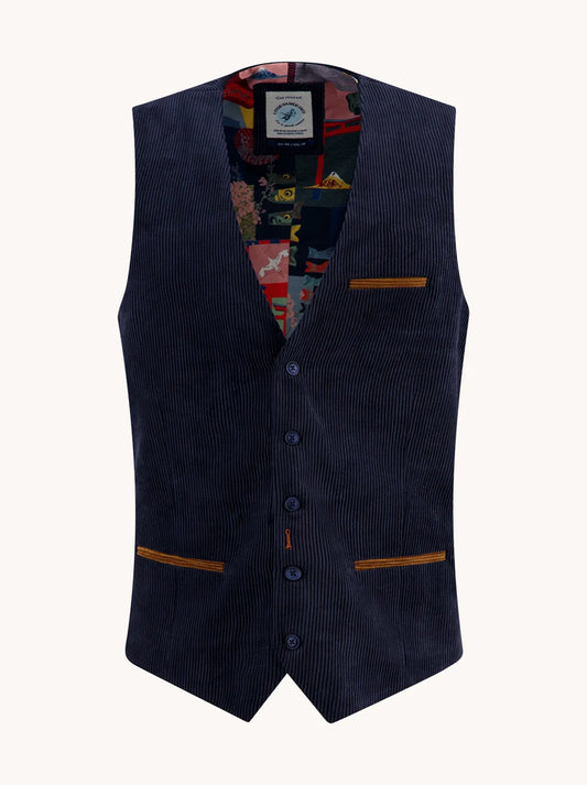 A Fish Named Fred Rib Waistcoat - Navy