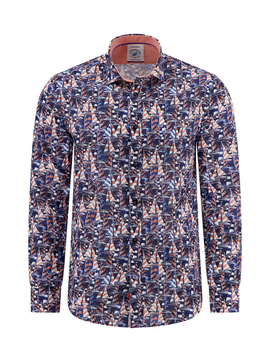 A Fish Named Fred Shirt LS Sailing Boats - Navy