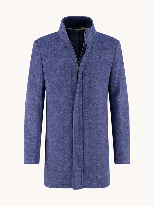 A Fish Named Fred Funnel Neck Coat - Jeans Blue