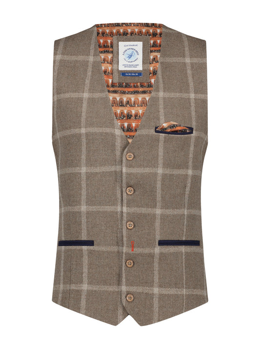 A Fish Named Fred Rock & Roll Waistcoat Big Check - Sand