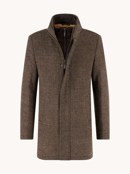 A Fish Named Fred Funnel Neck Coat - Chocolate Brown