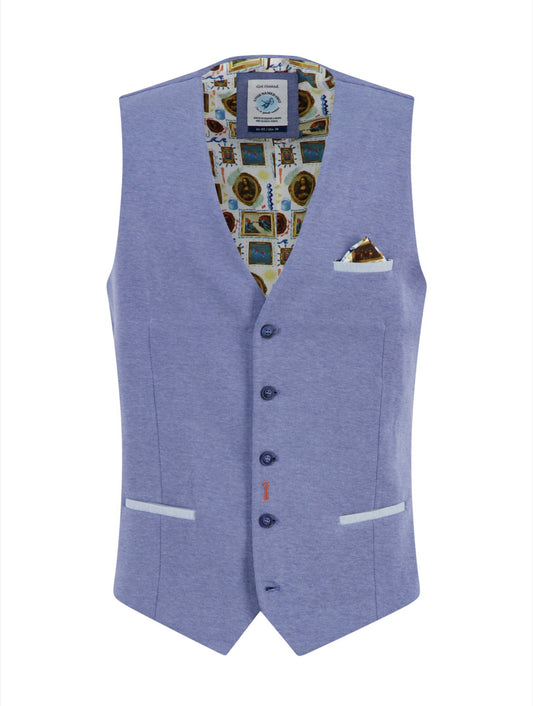 A Fish Named Fred Waistcoat Pique - Jeans Blue