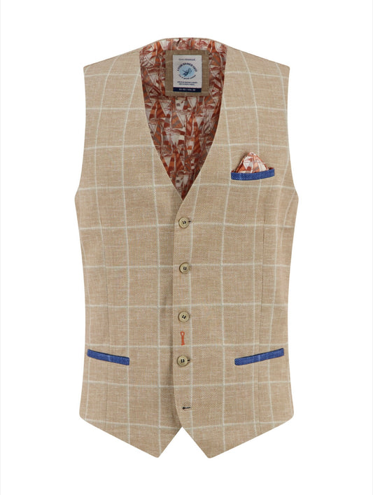 A Fish Named Fred Waistcoat Travel Check - Sand