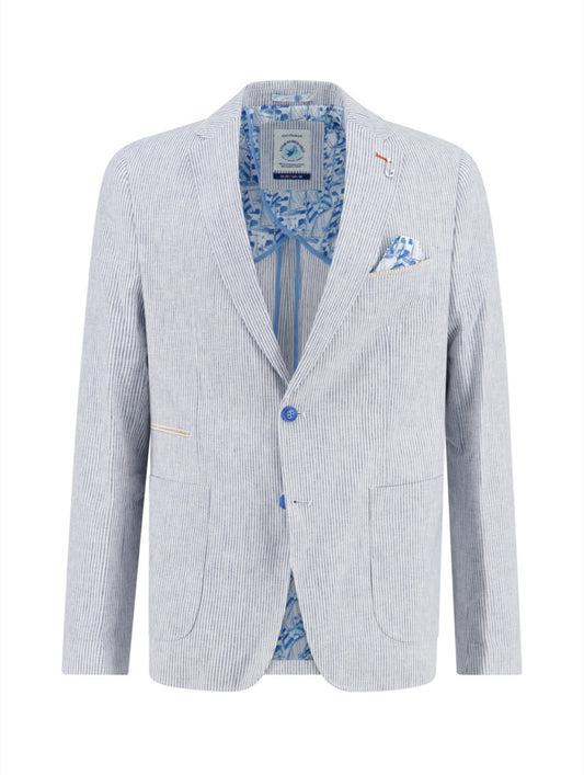 A Fish Named Fred Blazer Linen Stripe - Cobalt