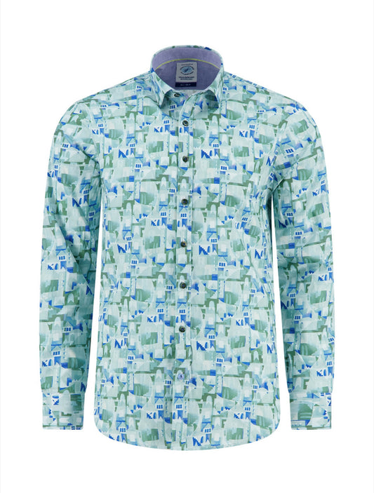 A Fish Named Fred Shirt LS Abstract City - Olive Green