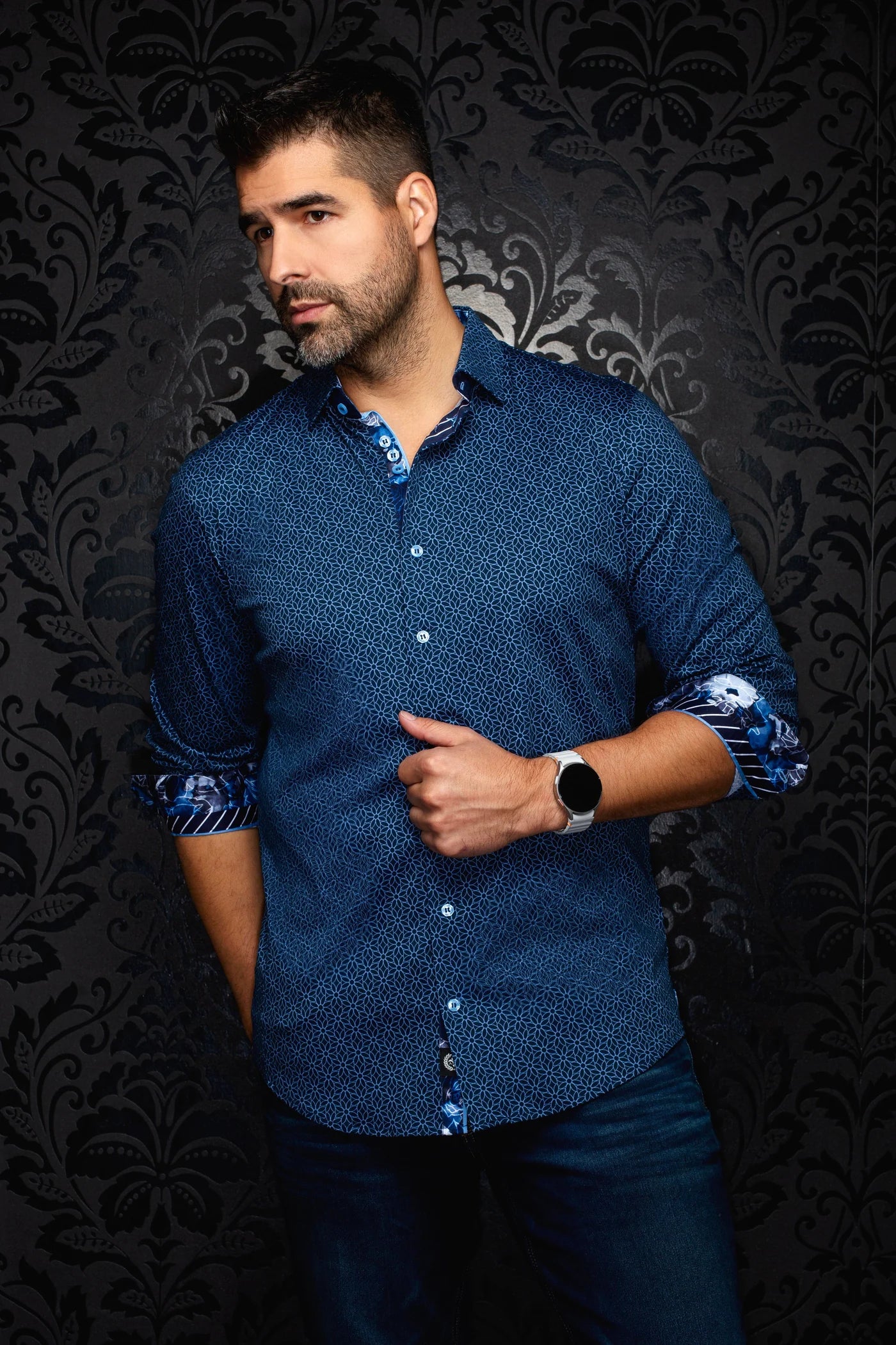 Au Noir LS Shirt Nelumbo - Navy
