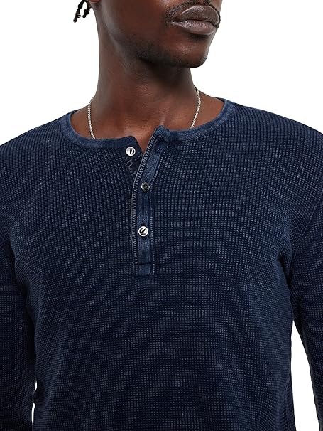 John Varvatos Memphis Waffle Henley Knit Shirt - Navy