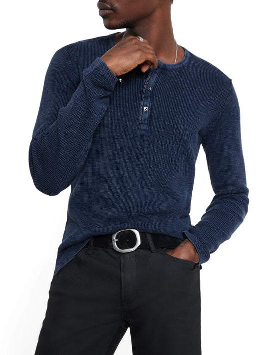 John Varvatos Memphis Waffle Henley Knit Shirt - Navy