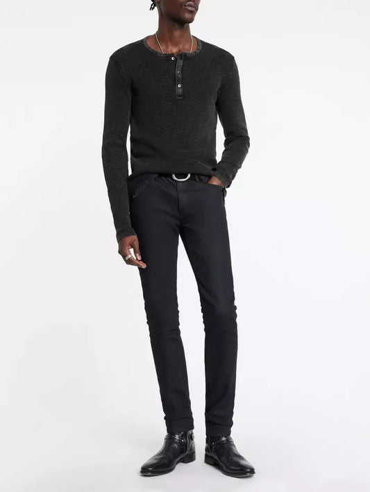 John Varvatos Memphis Waffle Henley Knit Shirt - Black
