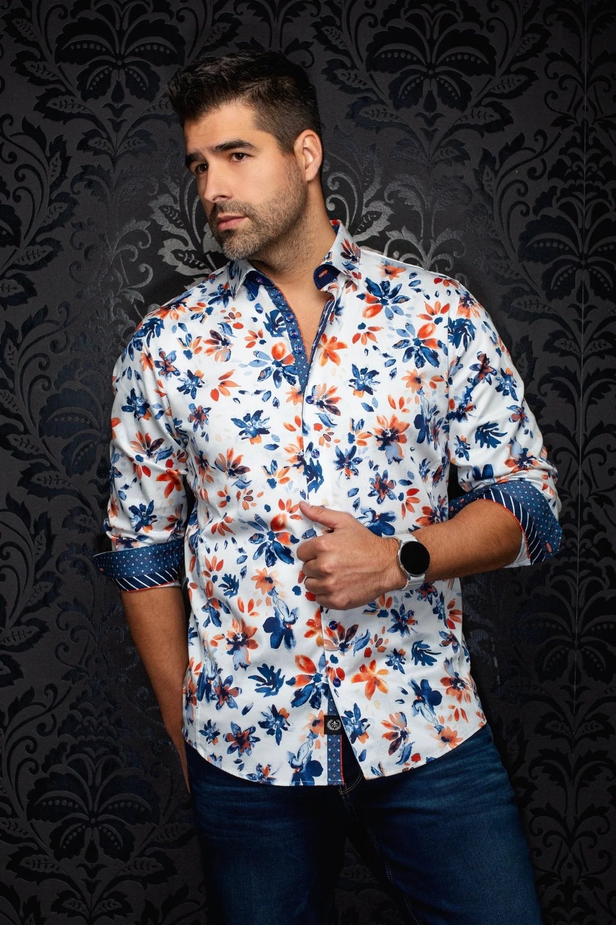 Au Noir LS Shirt Amaro - Lt Blue Orange