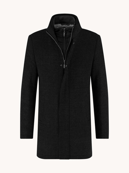 A Fish Named Fred Funnel Neck Coat - Black