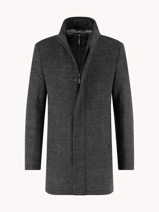 A Fish Named Fred Funnel Neck Coat - Dark Grey