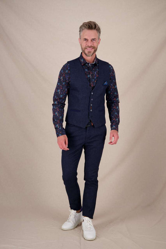 A Fish Named Fred Waistcoat Small Check - Navy