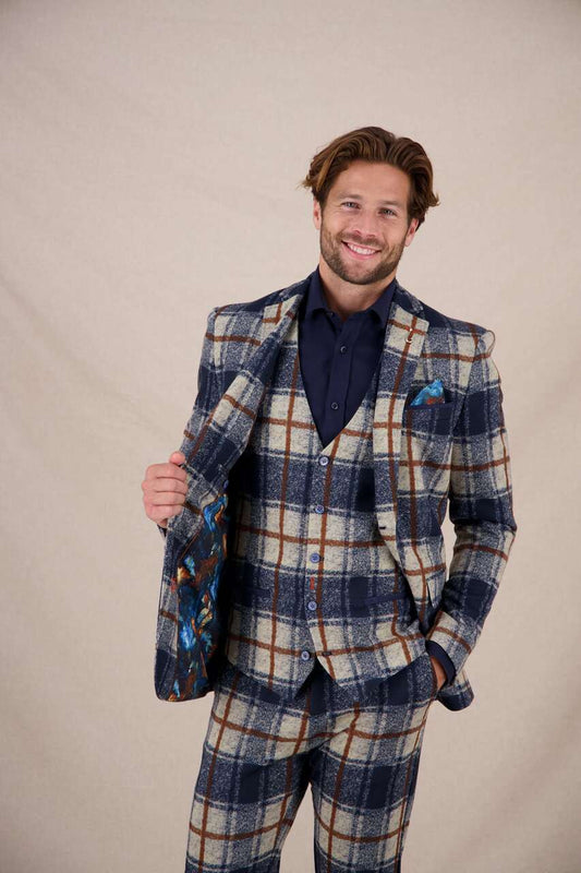 A Fish Named Fred Travel Checks Blazer - Navy Beige
