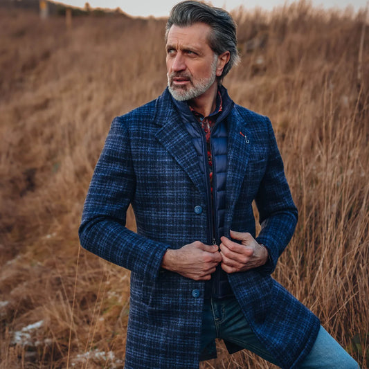 A Fish Named Fred Check Overcoat  - Navy